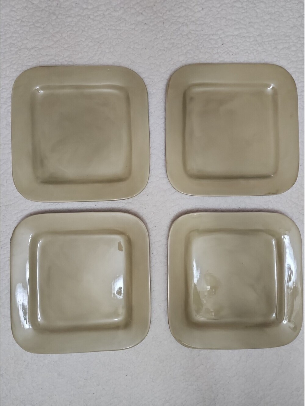 4 Square Stoneware Dinner Plates HOME American Simplicity FERN Green 11.25"
